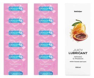 Комплект: Pasante extra sensitive 10 шт. + Лубрикант Satisfyer Juicy Lubricant Mango & Passion water based 300 мл SOS11518 фото
