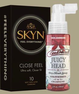 Набір SKYN Close Feel пачка 10 штук + Зволожувальний спрей оральний Doc Johnson GoodHead - Juicy Head - Strawberries and Champagne 59мл SOS5035 фото