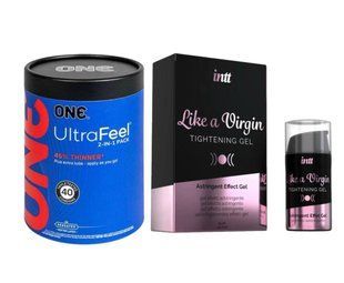 ONE UltraFeel 2-in-1 Pack 40 шт + Гель для звуження Intt Like a Virgin 15 мл. SOS6356 фото