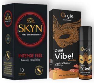 SKYN Intense Feel 10 шт + DUAL VIBE!, 15 мл Orgie sex on the each SOS6936 фото