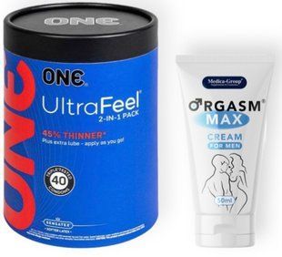 Набір з ONE UltraFeel 2-in-1 Pack 40 шт + Пролонгатор Medica-Group Orgasm Max for Men - krem 50 ml SOS9079 фото