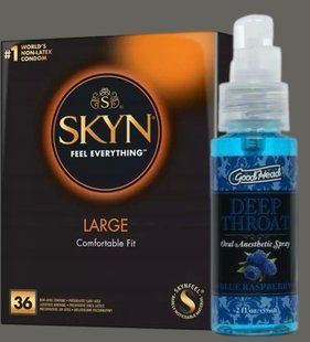 Комплект SKYN Large, 36 шт + Спрей Doc Johnson GoodHead DeepThroat Spray - Blue Raspberry 59 мл SOS5432 фото