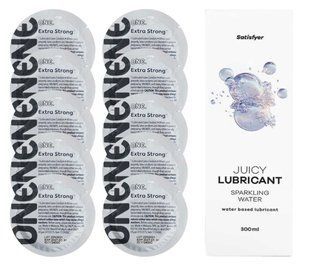 Комплект ONE Extra strong 10 шт. + Лубрикант Satisfyer Juicy Lubricant Sparkling Water (300 мл) SOS12264 фото