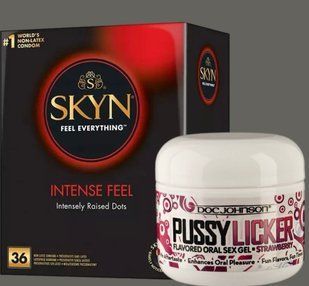 Комплект Skyn ​​Intense feel 36 штук+Гель Doc Johnson Pussy Licker Strawberry (56 г) SOS5382 фото