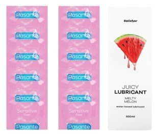 Комплект: Pasante extra sensitive 10 шт. + Лубрикант Satisfyer Juicy Lubricant Melty Melon water based 300 мл SOS11513 фото