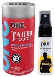 Набір з ONE Tattoo Touch Pack 12 шт + Пролонгатор pjur Superhero Spray 20 мл SOS9455 фото