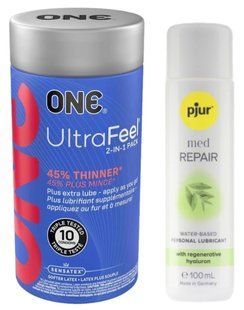Набір ONE UltraFeel 10 шт + Pjur MED Repair Glide 100 мл SOS13083 фото