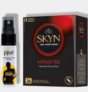 SKYN Intense Feel 36 шт + Пролонгатор pjur Superhero Spray 20 мл SOS5781 фото
