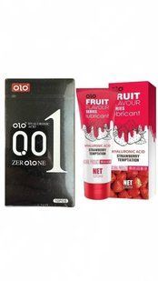 Набір : Лубрикант OLO SWEET SECRET з ароматом полуниці 120ml та OLO ультратонкі з гіалуроновою змазкою 10 шт OL42 фото