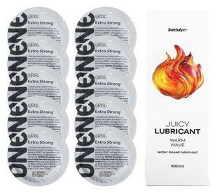 Комплект ONE Extra strong 10 шт. + Лубрикант Satisfyer Juicy Lubricant Warm Wave (300 мл) SOS12262 фото