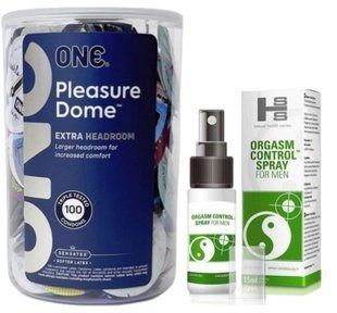 Набір з ONE Pleasure Dome, 100 шт + Пролонгатор SEXUAL HEALTH SERIES ORGASM CONTROL SPRAY, 15 МЛ SOS9597 фото