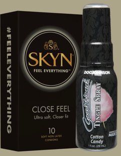 Набір SKYN Close Feel пачка 10 штук + Спрей для мінету Doc Johnson GoodHead Tingle Spray - Cotton Candy (29 мл) SOS5029 фото