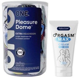 Набір з ONE Pleasure Dome, 100 шт + Пролонгатор Medica-Group Orgasm Max for Men - krem 50 ml SOS9596 фото