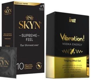 Набір з Skyn Supreme Feel 10 шт + Рідкий вібратор Intt Vibration Vodka (15 мл) SOS10306 фото