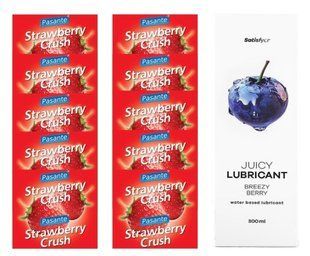 Комплект Pasante Strawberry 10шт. + Лубрикант Satisfyer Juicy Lubricant Breezy Berry 300 мл SOS11659 фото