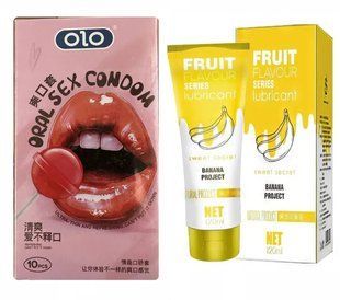 Набір : OLO Oral Candy смакові 10 шт та Лубрикант OLO SWEET SECRET з ароматом банана 120ml OL38 фото