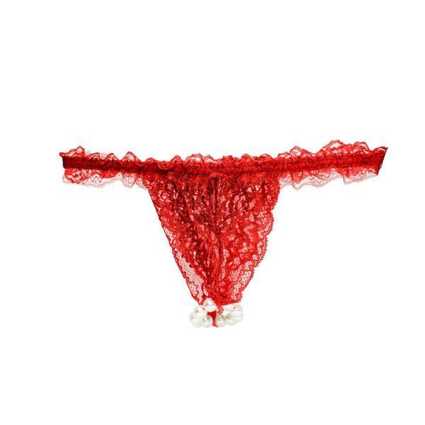 Набір Intt BRAZILIAN PANTY RED: трусики на резинці S-XL з перлинним кільцем + полунична змазка SO7128 фото