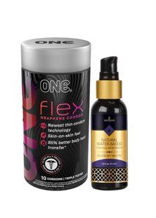 ONE Flex 10 шт. + Змазка на водній основі Sensuva Natural Water-Based Blueberry Muffin (57 мл) SOS6395 фото