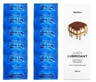Комплект Pasante Ribbed 10 шт. + Лубрикант Satisfyer Juicy Lubricant Tasteful Tiramisu (300 мл) SOS12106 фото
