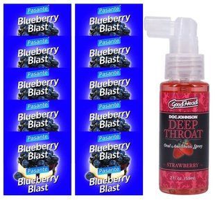 Комплект Pasante Blueberry Blast 10 шт + Doc Johnson GoodHead DeepThroat Spray Sweet Strawberry, 59 мл SOS13933 фото