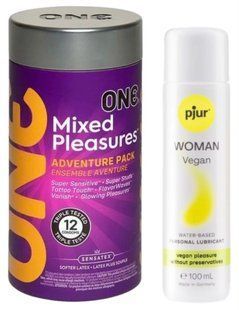 Комплект ONE Mixed Pleasures 12 шт + Pjur Woman Vegan 100 мл SOS12940 фото