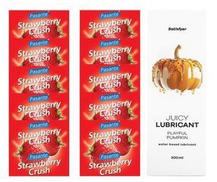 Комплект Pasante Strawberry 10шт. + Лубрикант Satisfyer Juicy Lubricant Playful Pumpkin 300 мл SOS11655 фото