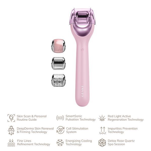 Электронный роллер для лица с микроиглами GESKE MicroNeedle Face Roller 9в1 pink HB0192 фото
