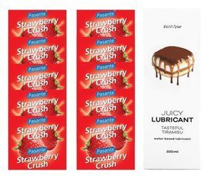 Комплект Pasante Strawberry 10шт. + Лубрикант Satisfyer Juicy Lubricant Tasteful Tiramisu 300 мл SOS11654 фото