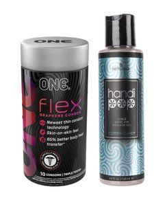 ONE Flex 10 шт. + Смачний гель для вишуканих мануальних та оральних пестощів Sensuva &mdash; Handipop Cotton Candy (125 мл) SOS6392 фото