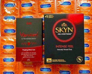 Набор 48 шт SKYN Intense Feel - Pasante Cooling + Intt Vibration Strawberry (15 мл) SOS1590 фото