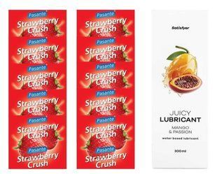 Комплект Pasante Strawberry 10шт. + Лубрикант Satisfyer Juicy Lubricant Mango & Passion 300 мл SOS11653 фото