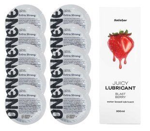 Комплект ONE Extra strong 10 шт. + Лубрикант Satisfyer Juicy Lubricant Blast Berry (300 мл) SOS12253 фото