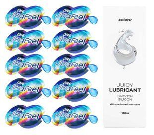 Комплект 𝐎𝐍𝐄 𝐔𝐥𝐭𝐫𝐚𝐅𝐞𝐞𝐥 10 шт. + Лубрикант Satisfyer Juicy Lubricant Smooth Silicon (150 мл) SOS12303 фото