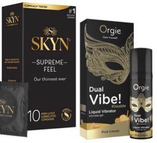 Набір з Skyn Supreme Feel 10 шт + Рідкий вібратор SEXY VIBE "Коктейль Піна Колада" DUAL VIBE! (15 мл) від Orgie SOS10298 фото