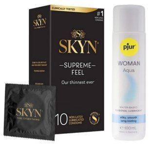 Комплект Skyn ​​Supreme Feel 10 шт + pjur Woman Aqua 100 мл SOS13338 фото