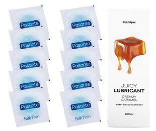 Комплект Pasante Silk 10шт. + Лубрикант Satisfyer Juicy Lubricant Creamy Caramel 300 мл SOS11547 фото