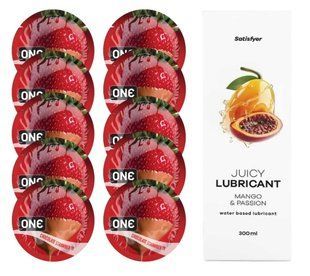 ONE Chocolate Strawberry 10 шт. + Лубрикант Satisfyer Mango & Passion 300 мл SOS12447 фото