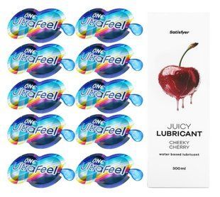 Комплект 𝐎𝐍𝐄 𝐔𝐥𝐭𝐫𝐚𝐅𝐞𝐞𝐥 10 шт. + Лубрикант Satisfyer Juicy Lubricant Cheeky Cherry (300 мл) SOS12297 фото