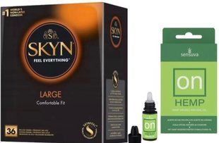 Набір з SKYN Large (36 шт) + Збуджувальні краплі Sensuva &ndash; ON for Her Hemp Infused Arousal Oil (5 мл) SOS9947 фото