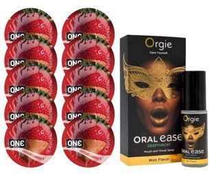 Комплект ONE Chocolate Strawberry 10 шт + Orgie Oral Ease Deepthroat &ndash; М&rsquo;ятний, 15 мл SOS13778 фото