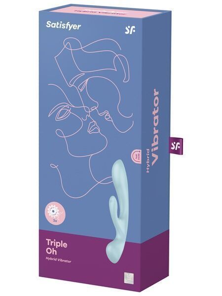 Двухсторонний вибратор-кролик Satisfyer Triple Oh Light Blue, 3 мотора, рукоятка-массажер SO7781 фото