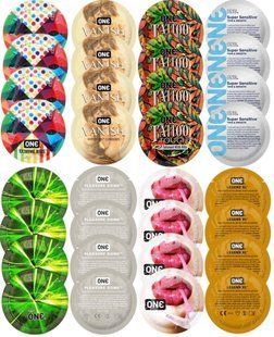 Набір з 32 шт ONE Ribs + ONE Vanish + ONE Tattoo + ONE Sensitive + ONE Glowing + ONE Dome + ONE Bubblegum + ONE Legend XL SOS8295 фото