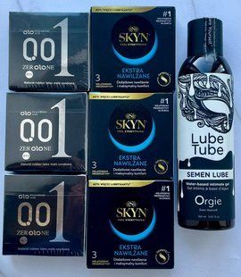Набор 18 шт OLO Feeling Ultrathin 001 + Skyn ​​Extra Lube + Лубрикант SEMEN LUBE 150 мл Orgie SOS3784 фото