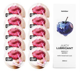 Комплект 𝐎𝐍𝐄 Bubblegum 10 шт. + Лубрикант Satisfyer Juicy Lubricant Breezy Berry (300 мл) SOS12246 фото