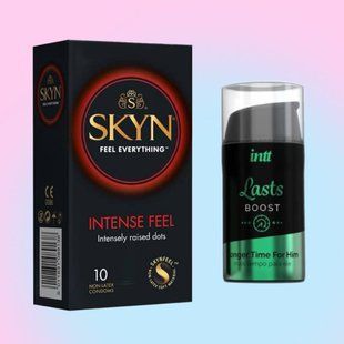 Набор SKYN Intense Feel 10 шт и Пролонгатор Intt Lasts (15 мл) SOS4384 фото