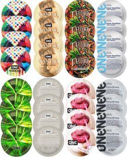 Набір з 32 шт ONE Ribs + ONE Vanish + ONE Tattoo + ONE Sensitive + ONE Glowing + ONE Dome + ONE Bubblegum + ONE Extra Strong SOS8294 фото