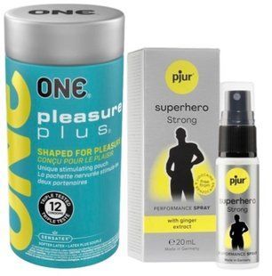 Набір з ONE Pleasure Plus 12 шт + Пролонгатор pjur Superhero Strong Spray 20 ml SOS9530 фото