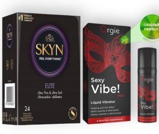 SKYN Elite, 24 шт + SEXY VIBE, 15 мл вібрація + зігріваючий ефект ORGIE SOS7014 фото