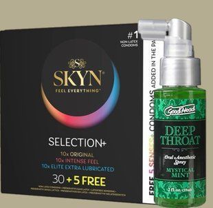 Комплект Skyn ​​Selection 30 шт + 5 из 5 Senses , 35 шт + Спрей Doc Johnson GoodHead Deep Throat Spray Mystical Mint 59 мл SOS5513 фото