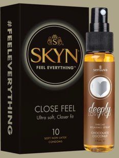 Набор SKYN Close Feel пачка 10 штук + Спрей для минета Sensuva Deeply Love You Chocolate Coconut (29 мл) SOS5012 фото